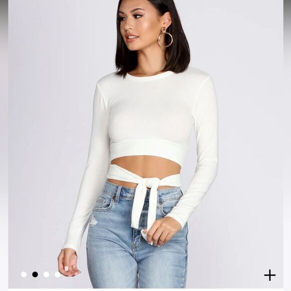 Windsor Tops - New with tag Windsor Wrap Waist Ribbed Crop Top, Ivory, size Small.